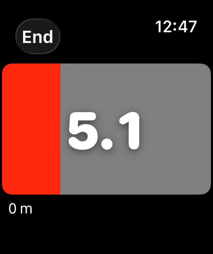 Apple Watch showing shuttle 5.1 with the red return bar